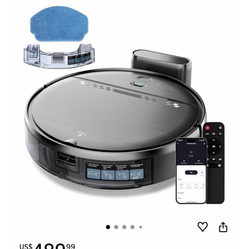 SHELIKI Robotic Vacuum Cleaner Cordless Bagless App/Alexa, Remote, Black