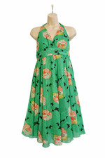 Max C London Halterneck Dress Green Floral Butterfly Chiffon Lined