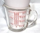 VTG Pyrex Glass 508 Liquid 1 Cup Measuring Cup - Red Lettering - D Handle - USA