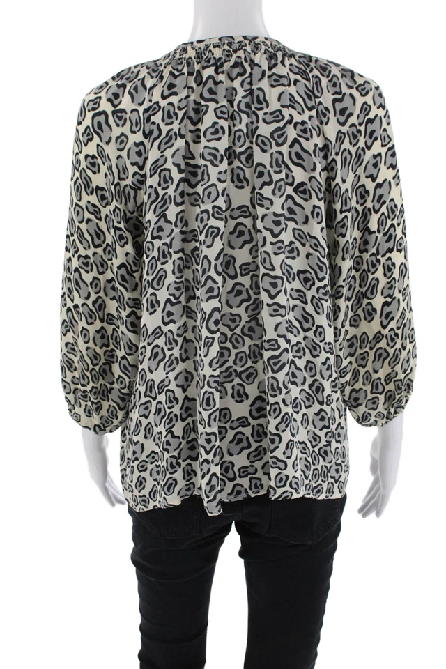 Elegante blusa blanca con estampado animal abotonada manga larga Tucker para mujer talla S Foto 3 de 4