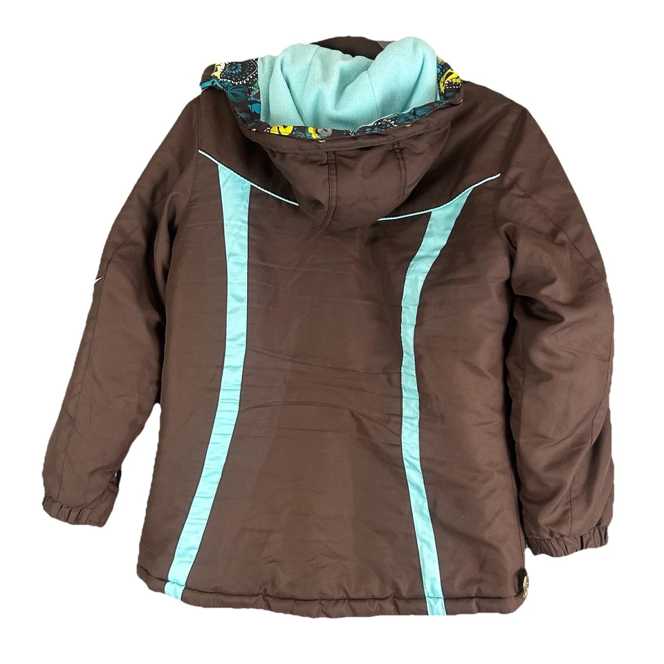 ZeroXposur Girls Size L 14 Brown Turquoise Snow Ski Jacket Butterfly - Image 3 of 4