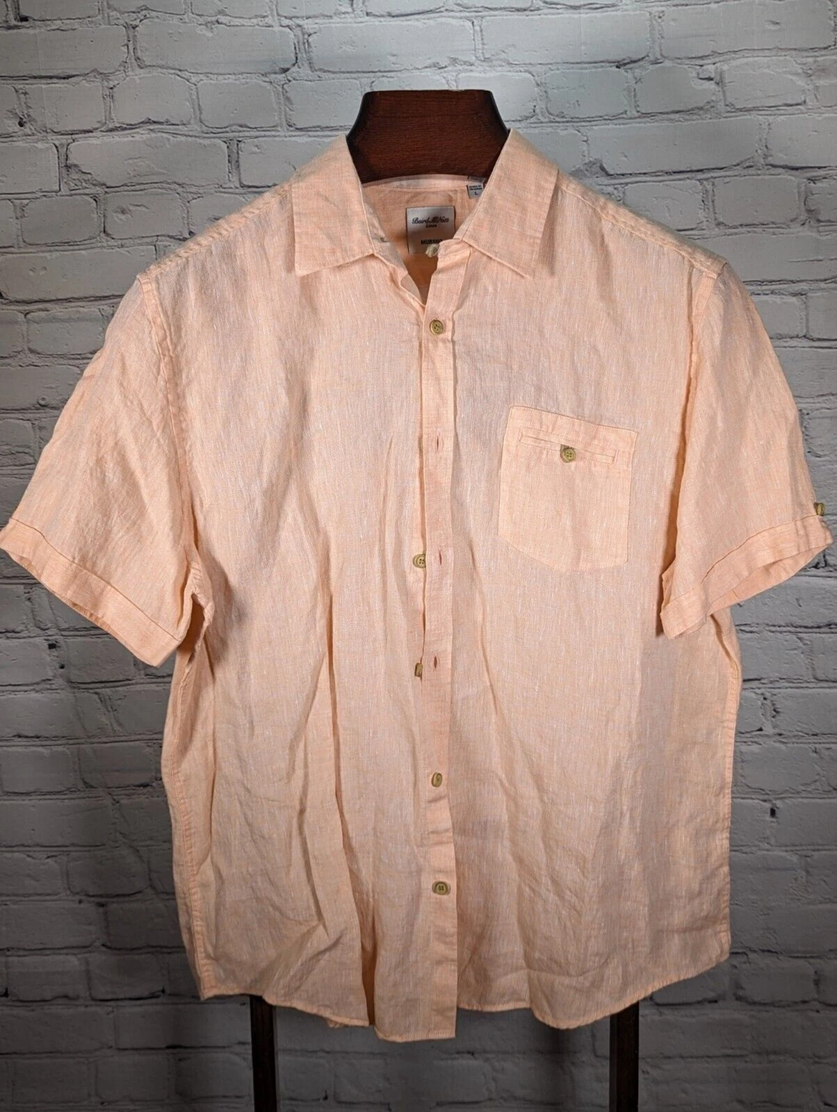 Murano Shirt Adult Large Pink Coral Orange 100% Linen Baird McNutt Mens