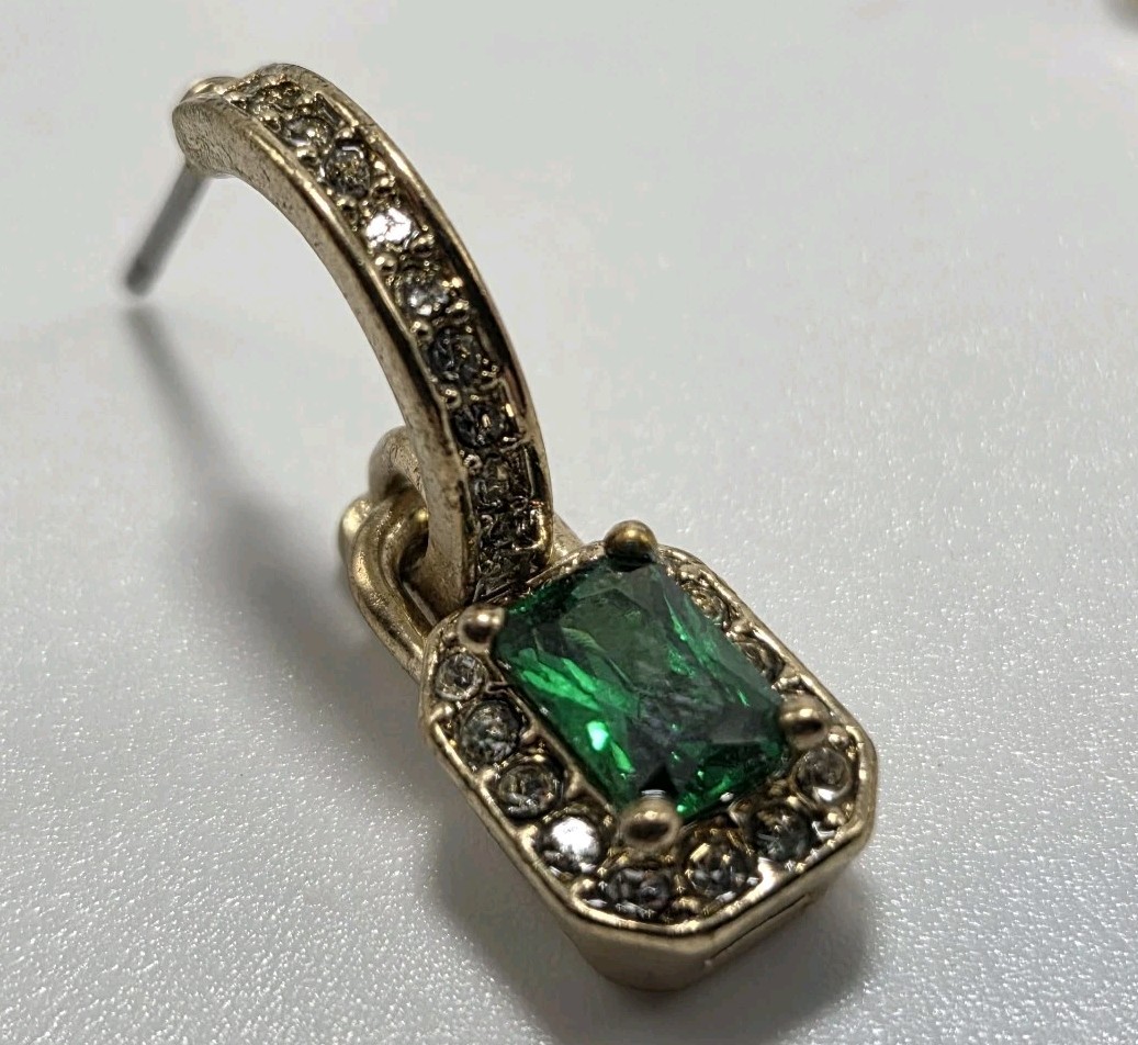 Simulated Emerald Gold Tone Dangle Post Earrings … - image 13