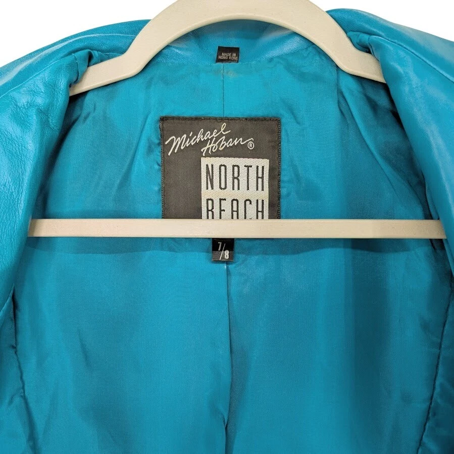Chaqueta de moto recortada de cuero turquesa Michael Hoban North Beach 7/8 Foto 3 de 4