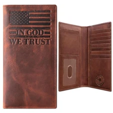 American Flag Long Men’s, Distressed Leather RFID Bifold, 7 Inches
