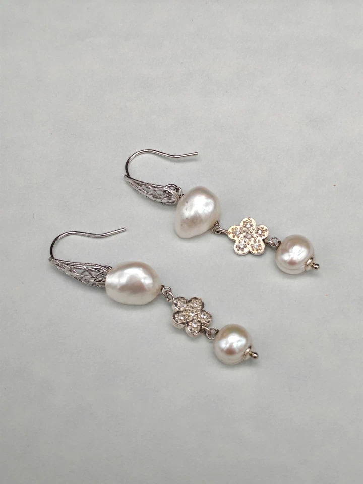 orecchini donna pendenti perla barocca argento 925 quadrifoglio made in Italy - Immagine 4 di 4