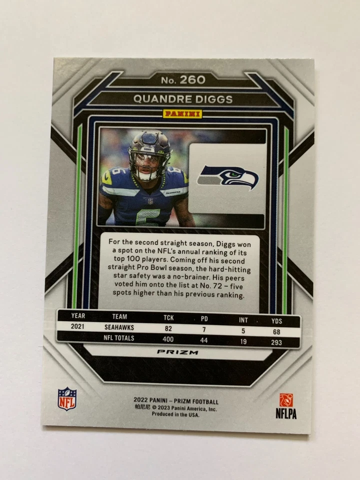 Quandre Diggs Silver 2022 Panini Prizm #260 Seahawks - Image 2 of 2