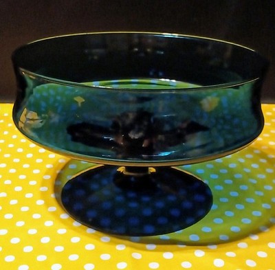 Vintage Kobalt Blue Glass Compote w/3 Wafer Stem Pedestal Large 8.75''d X 5.5''t