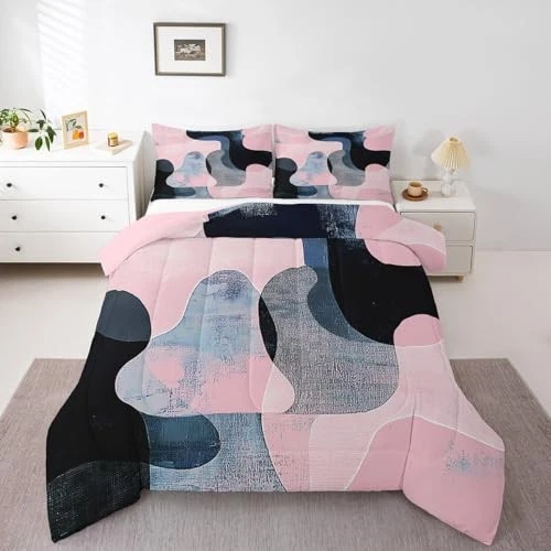  Kids Retro Circle Bedding Set Size, Pink and Navy Blue Queen Pink Blue - Image 2 of 4