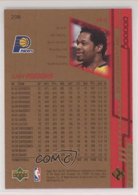 2000-01 Upper Deck Game Jersey Edition Sam Perkins #298 - Image 2 of 2