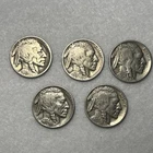 Lot Of 5 Buffalo Nickel Five Cents 1929, 1930, 1934, 1936, 1937 P,  75% Copper