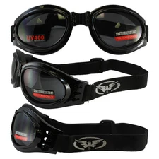 Global Vision Adventure Folding Motorcycle Goggles with Black Frames Smoke Lens
