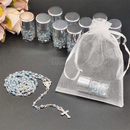 Rosario en tarro de plata de vidrio de EE. UU. 12 piezas regalos de bautizo para recuerdos de fiesta recordados - Imagen 5 de 31