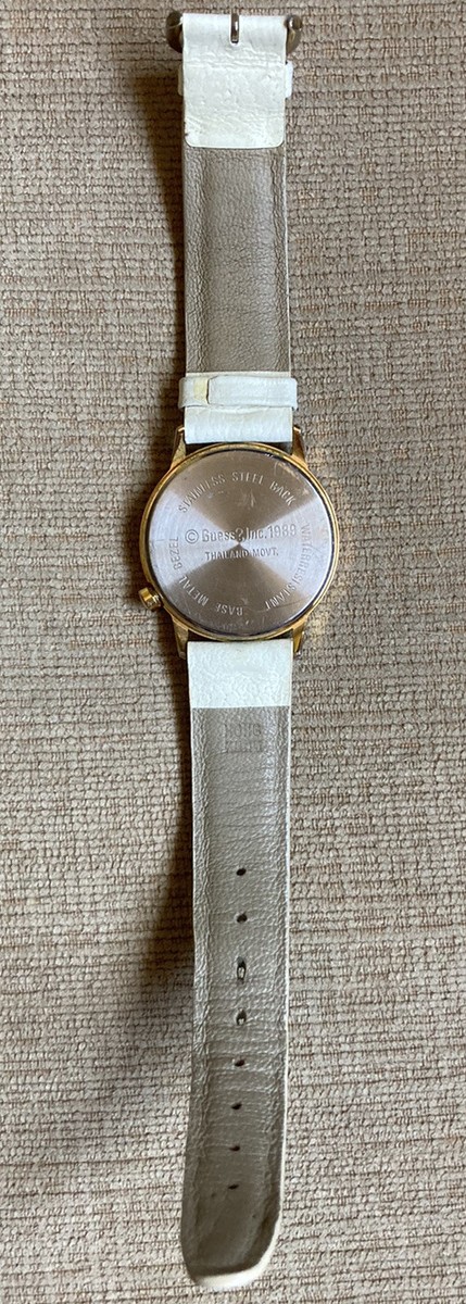 Vintage Guess women’s Watch large Oversized 2x1 White leather rhinestones GUESS Watch White Silver Tone Rhinestone Sport Watch Crystal  main image 4