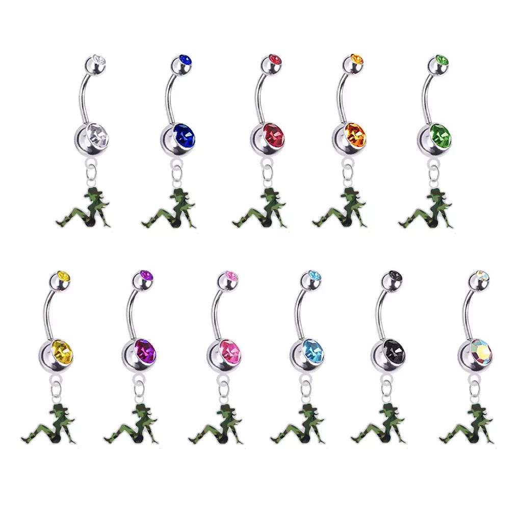 Green Camo Camouflage Country Cowgirl Silver Belly Button Navel Ring Pick Color