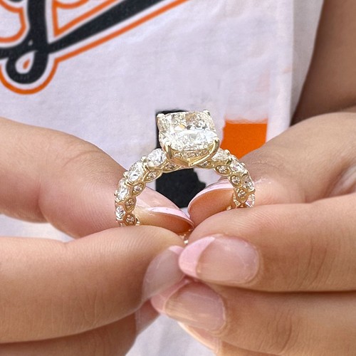 Cushion Cut Moissanite Engagement Ring 14k Solid Yellow Gold Bridal Ring 7.50ctw - Picture 13 of 13