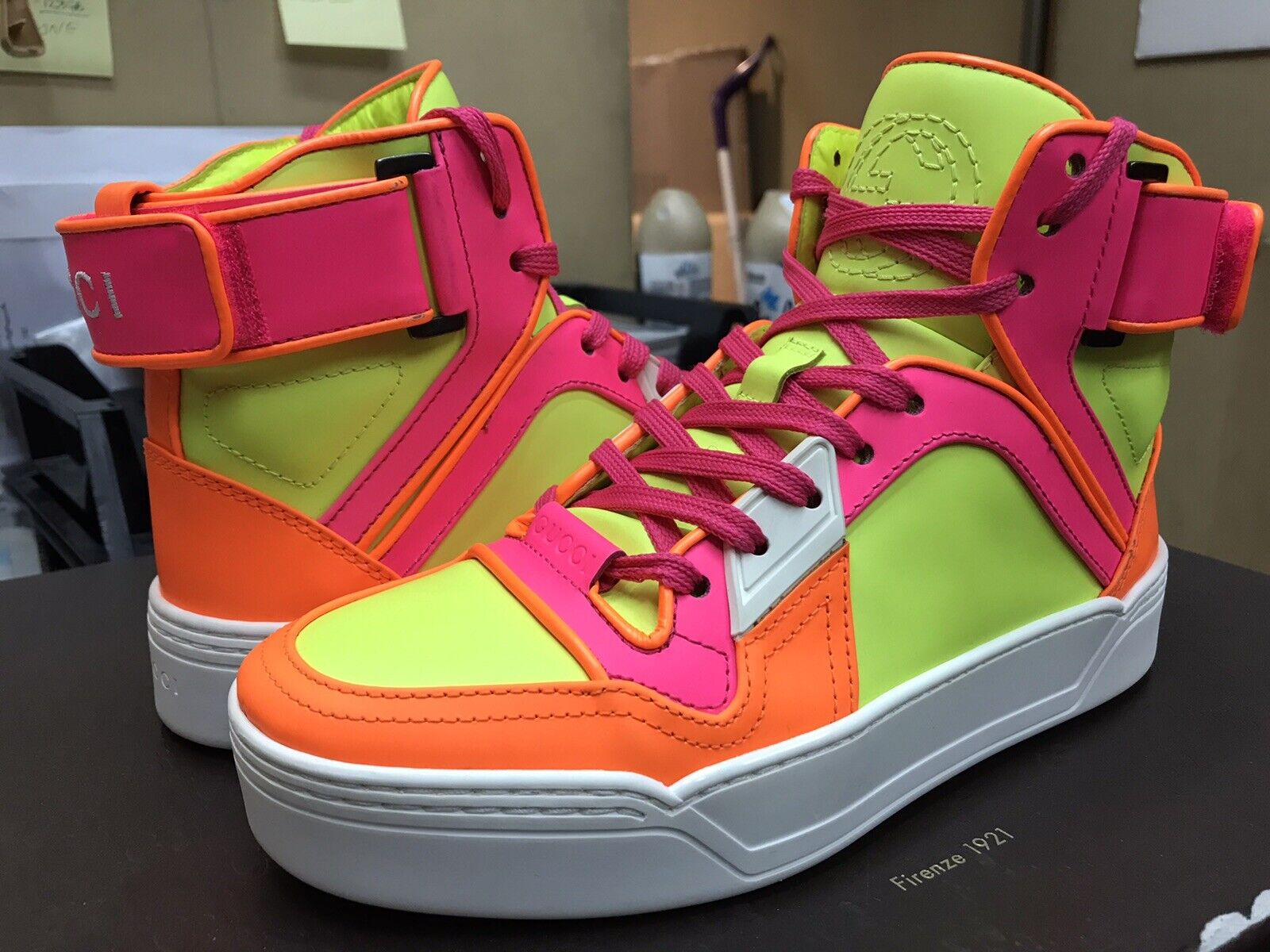 Gucci Neon Fluo Matt High Top Size 4/34 Women's Sneakers 388015 | eBay