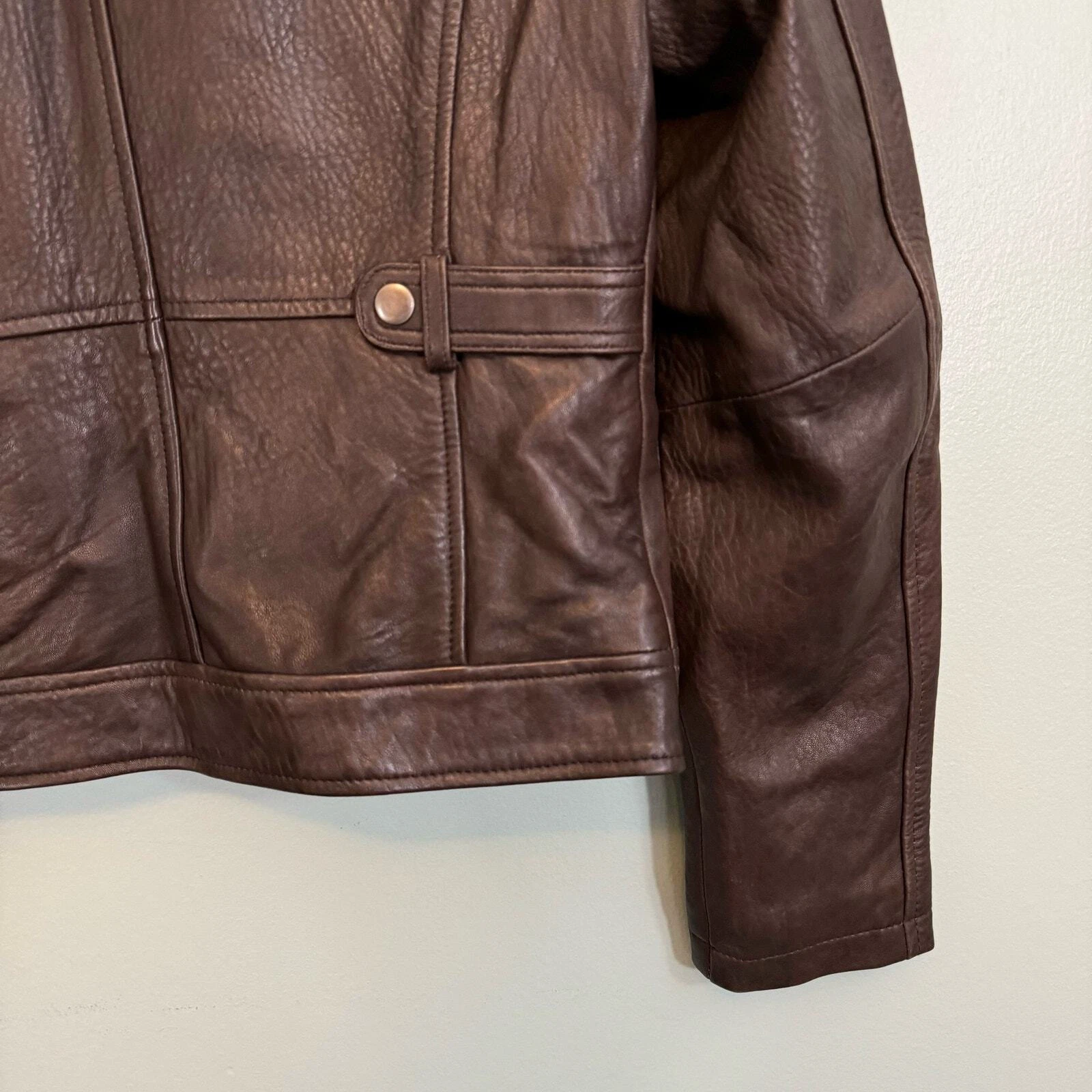 Giorgio Valentino Giacca Donna M Moto Biker Pelle Finto Collo Zip Marrone