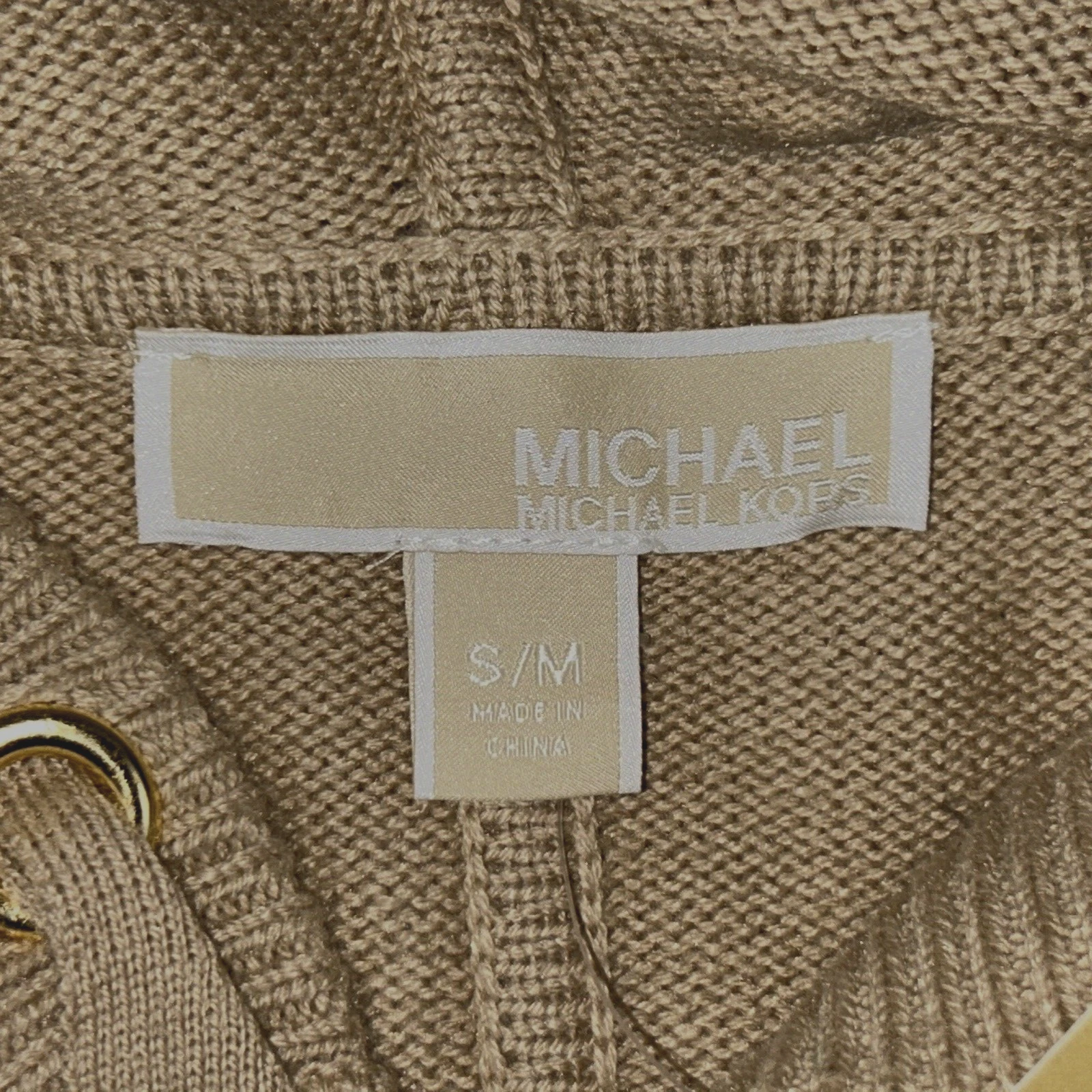 MICHAEL KORS taglia S M maglione donna cappuccio mantello kaki full zip NUOVO $295