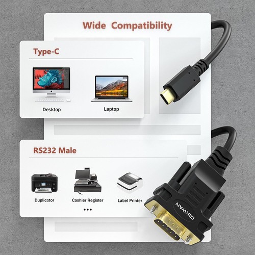 USB Type C to RS232 DB9 Serial Port Adapter Cable FTDI Chipset Supports - Picture 6 of 9
