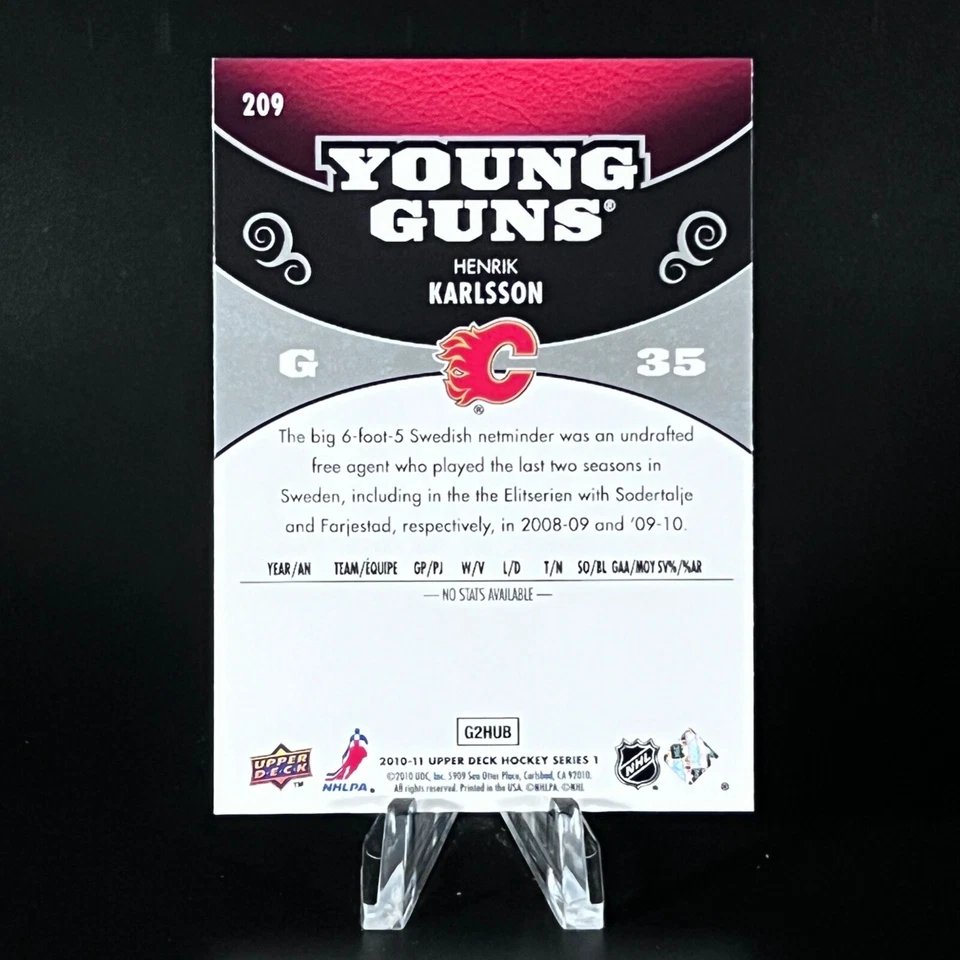 Henrik Karlsson 2010-11 UD Upper Deck Young Guns YG Rookie #209 RC FLAMES LOOK!! - Image 2 of 2