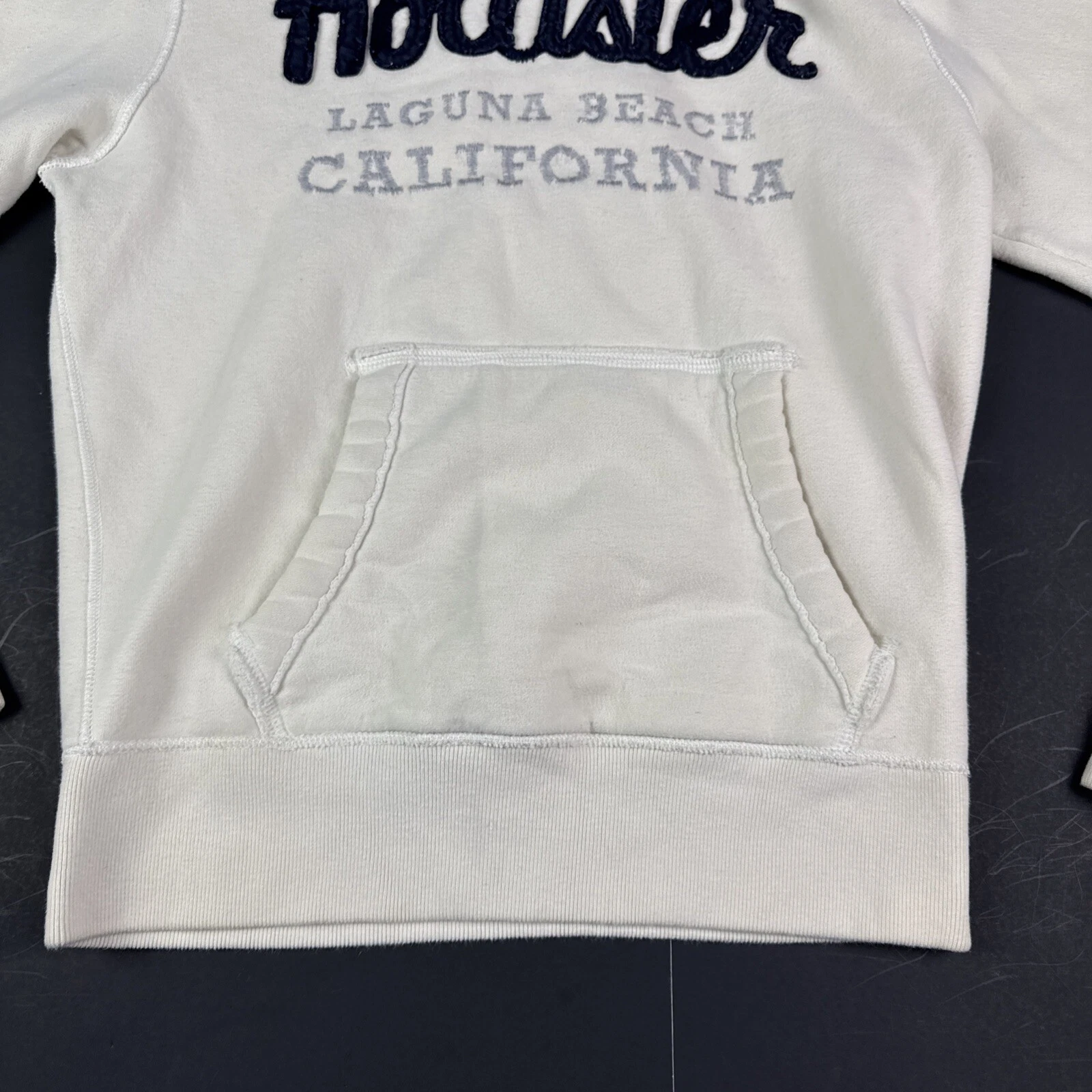 OFF WHITE Felpa con cappuccio HOLLISTER LAGUNA BEACH CALIFORNIA donna taglia XS bianco panna