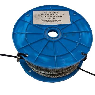 ED MC KENNA 7x19 SS W/ THIM EYE ONE END OTHER END PLAIN CABLE ASSY 3/16'' X 215'