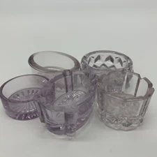 1940's Purple Elegant Crystal Starburst Bottom Open Salt Dips / Cellars Set of 5