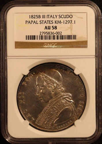 1825 Italy Papal States "Pope Leo XII" Scudo - NGC AU58! Beautiful & Rare Coin!