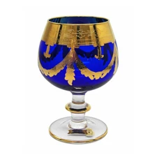 Interglass Italy Crystal Glass - 24K Gold Cobalt Blue Italian Brandy Snifter