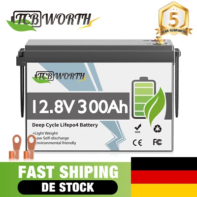TCBWORTH 12V 300Ah LiFePO4 Lithium Batterie Solar Akku BMS 15000+ Zyklen Wohnmobil Boot