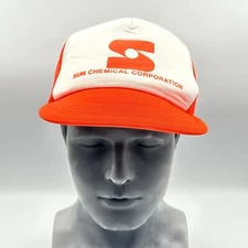 Vintage Sun Chemical Corp Mesh Snapback Trucker Hat Orange White ASI Logo Cap