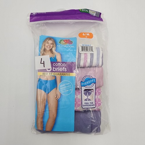 Fruit Of The Loom Womens Brief Underwear Panties 4-Pair 100% Cotton Size 6/M