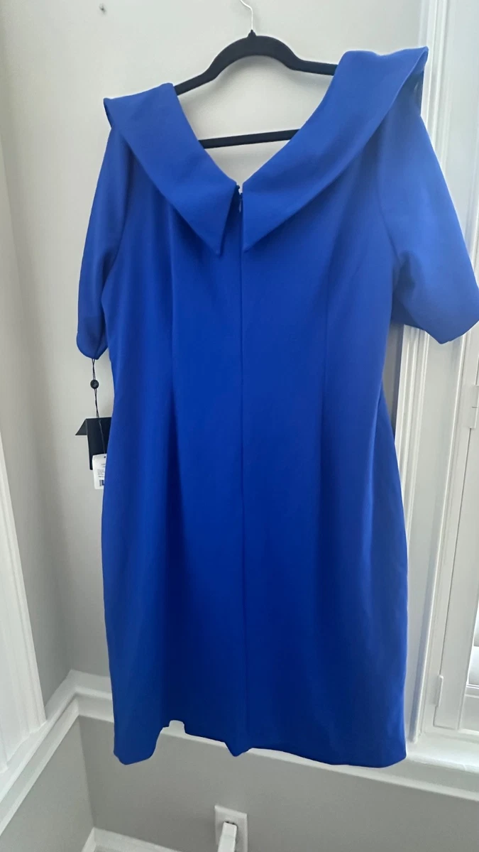 Vestido Adrianna Papell Mujer Crepé Plisado Funda Cóctel Fiesta Azul TALLA 18W