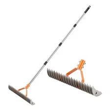 62" Adjustable Thatch Rake - 19-Tine Lawn Dethatcher with Nickel Steel Silver