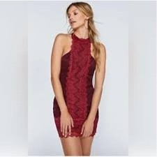 Free People | M| Natasha Lace Halter Bodycon Mini Dress Cocktail Sleeveless 