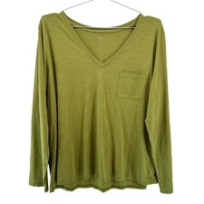 GARNET HILL Weekender Organic Pima Cotton Long Sleeve V-neck Tee • XL • green
