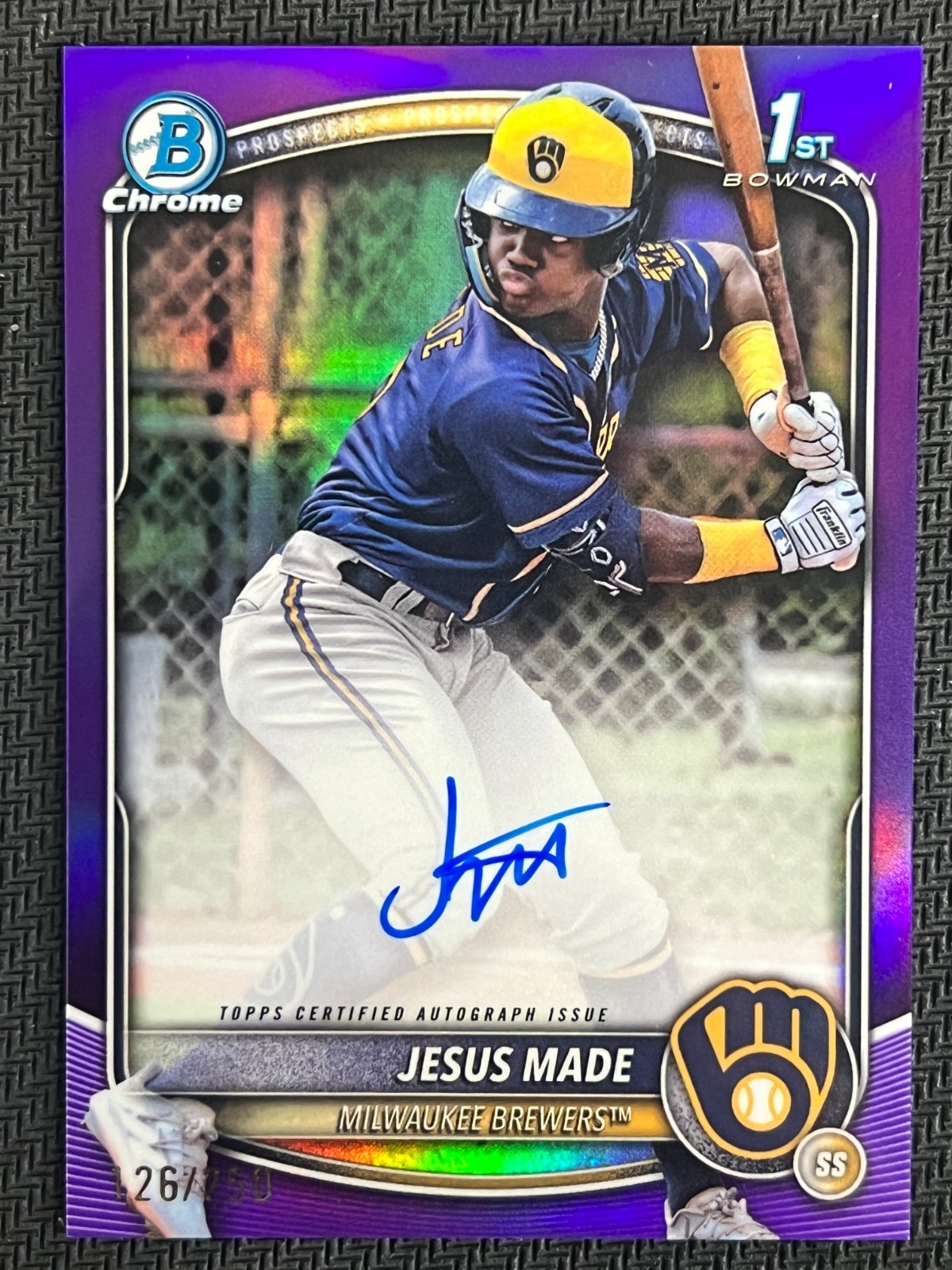 2025 Bowman Chrome Prospects Purple #CPA-JM Jesus Made 1st Auto Brewers 126/250