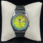 vintage Refurbished seiko 5 automatic Yellow dial stainless steel men's watch