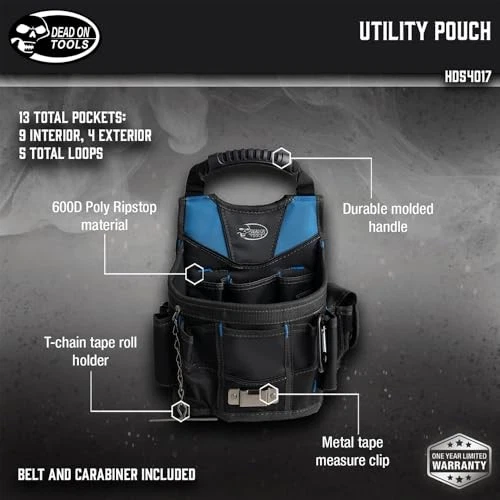 Durable Black Utility Tool Pouch with 12 Pockets and Heavy Duty Waist Belt - Image 2 of 4