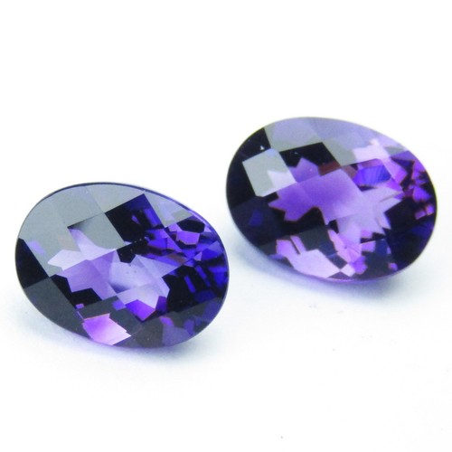 2.38Cts Amazing Natural Amethyst 8x6mm Oval Checker Cut Matching Pair - Picture 3 of 3