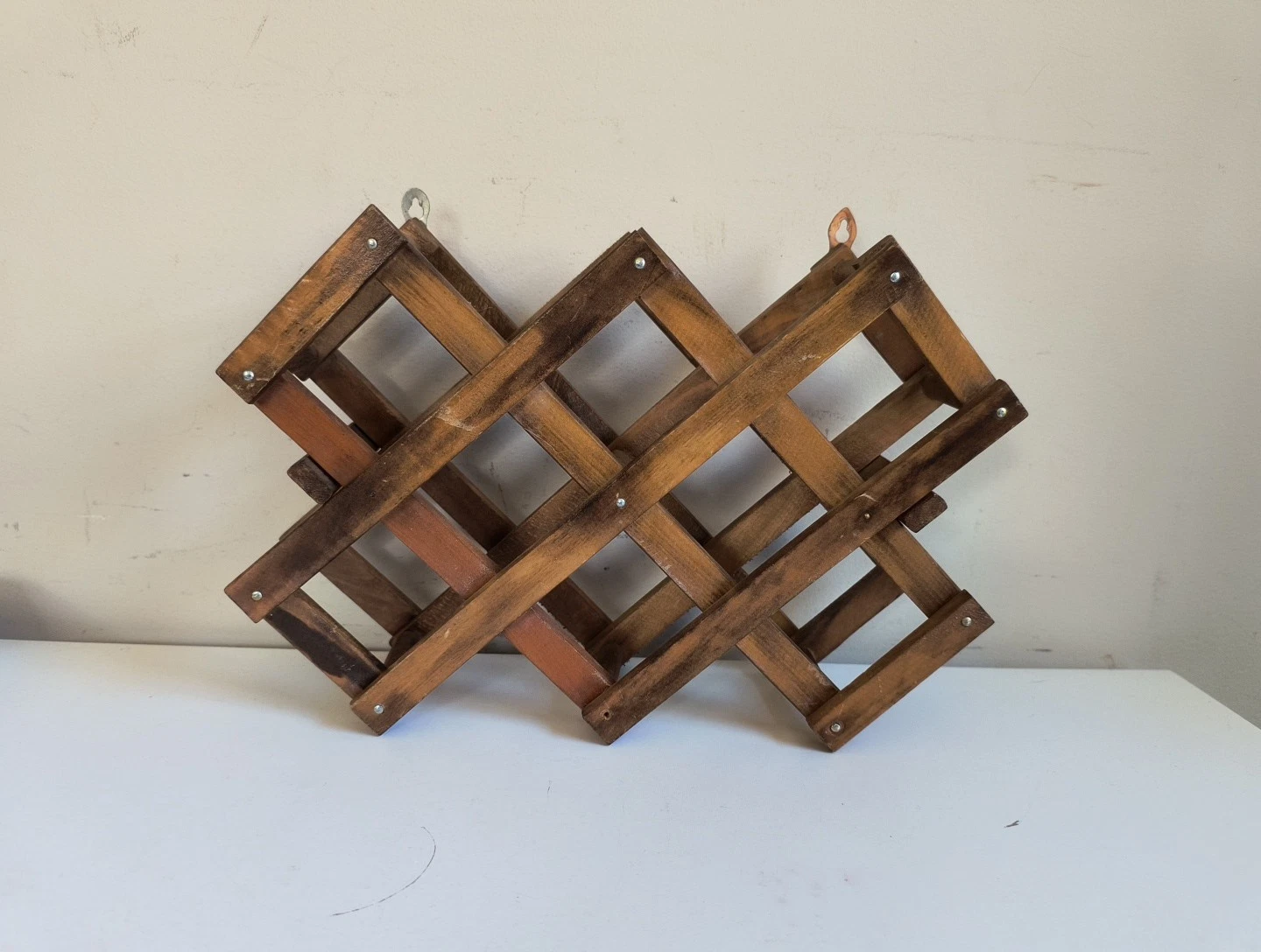 Vintage Accordion Style Spice Rack Foldable Adjustable Hanging Light Wood