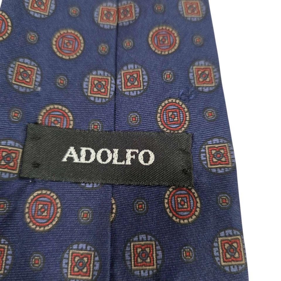 Corbata ADOLFO Seda Patrón Geométrico Azul Marino Hecha en Italia Accesorio de Lujo  Foto 2 de 4