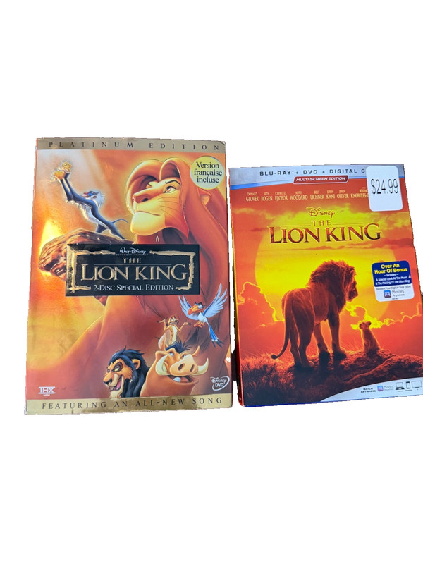 Lion King and Live Action Lion King DVD's NO BLUE RAY