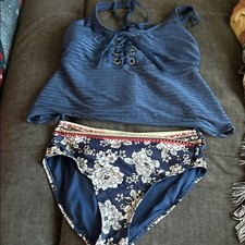Time and Tru Blue Floral Bikini Set