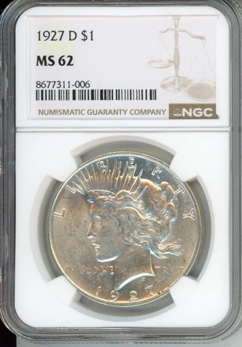 1927-D Peace Silver Dollar NGC MS62 Cert 8677311-006
