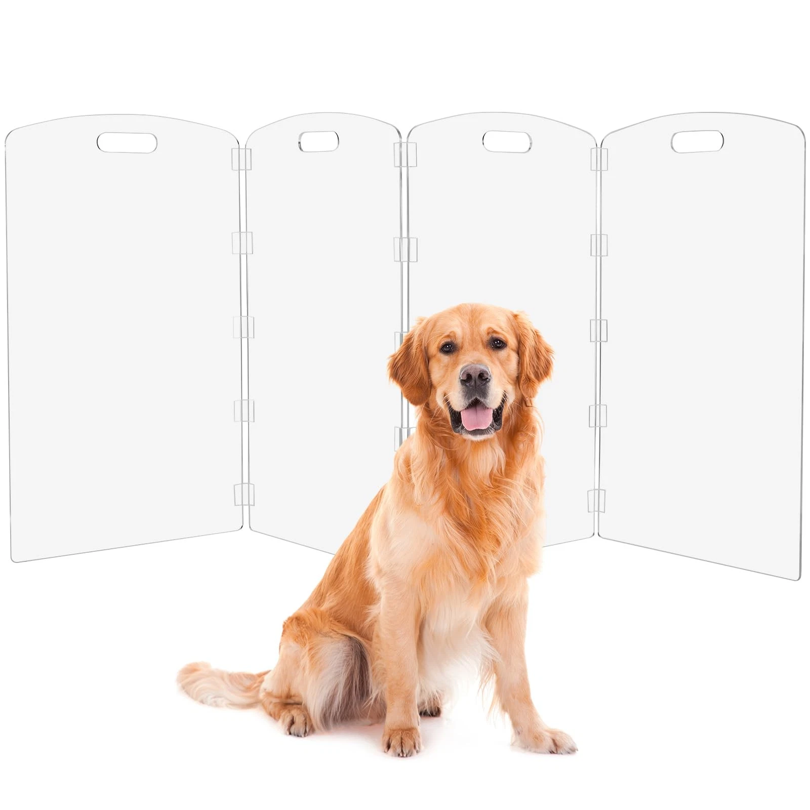 Modern Frame Clear Acrylic Freestanding Dog Gate - 32" Tall Extra-Wide Foldin...