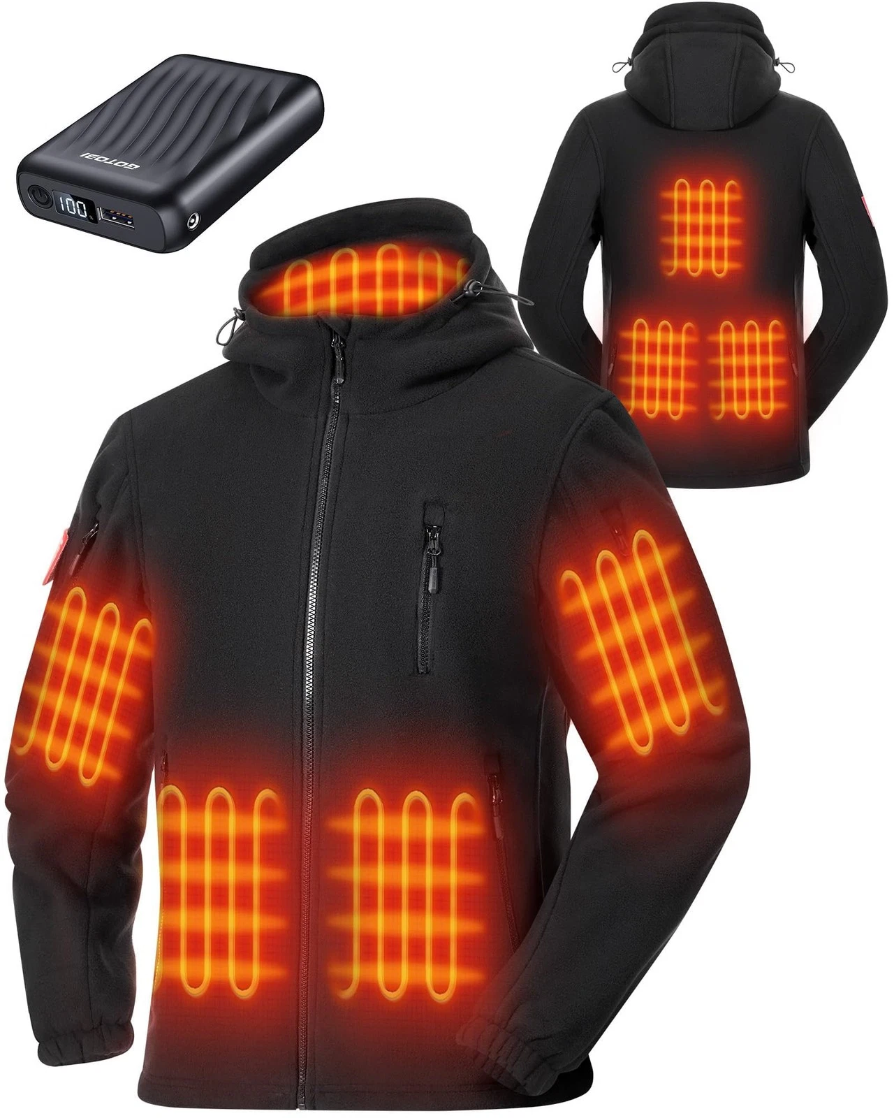 GOTOBI Heated Jacket Fleece with 12V 18400mAh Battery XX-Large, Men's Black