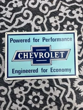 Chevrolet Powered For Performance Engineered For Economy Metal Sign 18”x12”