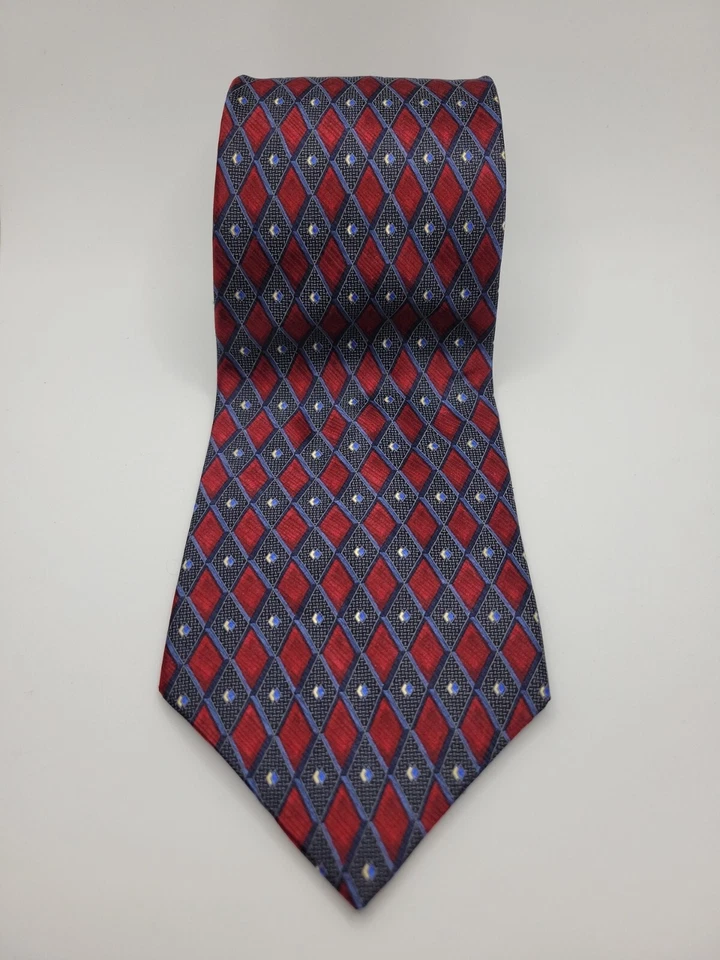 Corbata Dockers roja y azul marino 100 % seda geométrica diamante 58" x 4" Dupont Teflón Foto 2 de 4